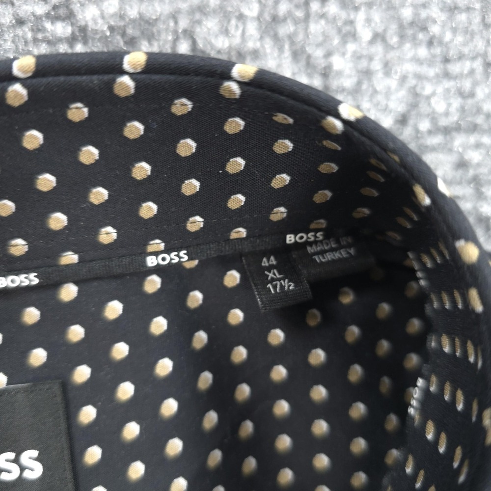 Boss Shirt Mens XL 17.5 34/35 Black Hank Kent Slim Fit Stretch Polka Dot Dress - Picture 4 of 13